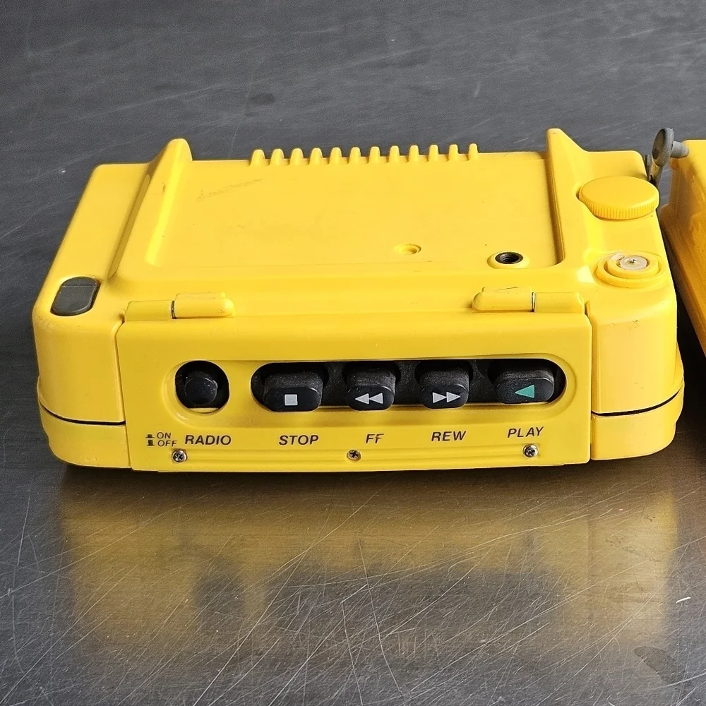 TWO Vintage Sony Yellow Sports Walkman WM-AF58 Radio Cassette Player Solar Alarm